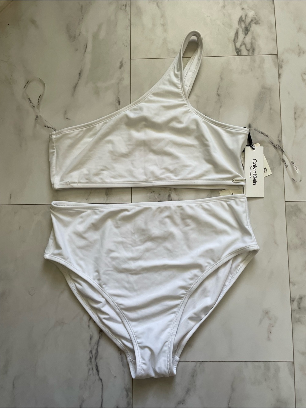 Calvin Klein Asymmetric One-Shoulder White Two-Piece Bikini